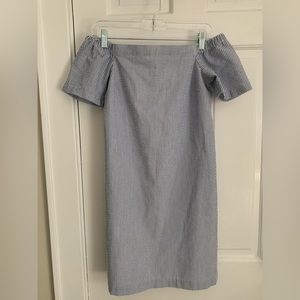 A seersucker maisonJules off the shoulder mini dress